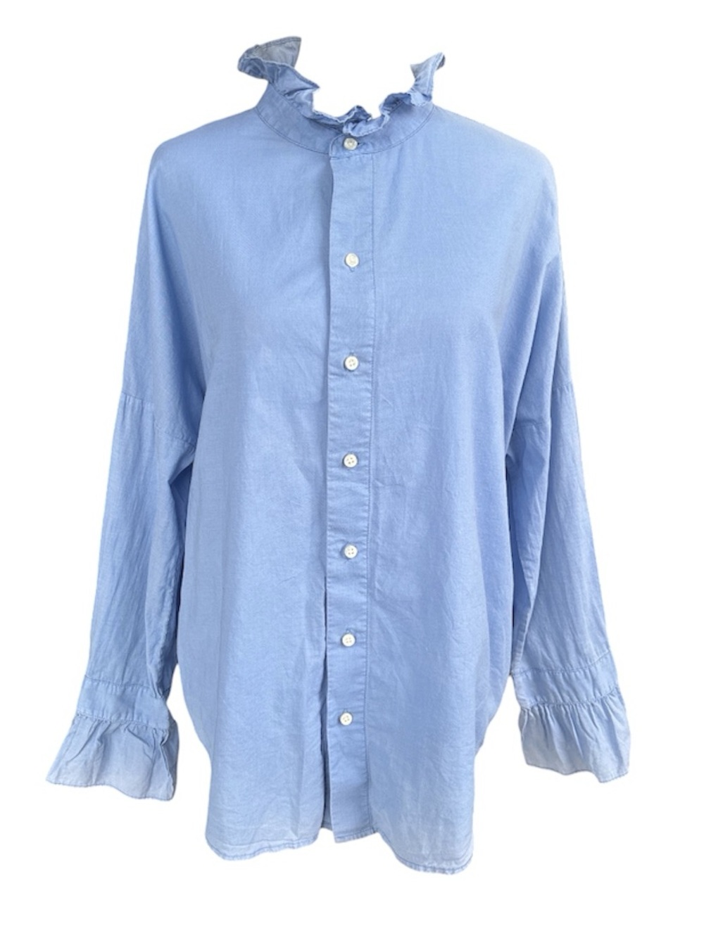 Alex Mill Blake Ruffle Shirt In Cotton Voile In Coastal Blue S - Picture 3 of 11